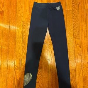 Crewcuts size 10 navy full length legging for girls with silver hearts.